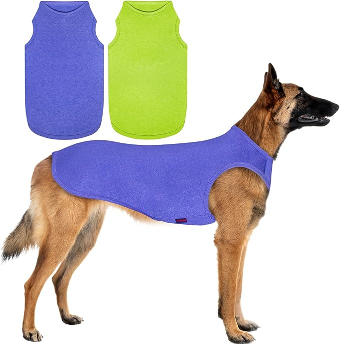 2 Pack Dog Shirts, Quick Dry Breathable Dog Clothes Pet Sleeveless Vest, Summer Stretchy Tank Top T-Shirts for Large Dogs, Deep Blue+Dark Green (S)