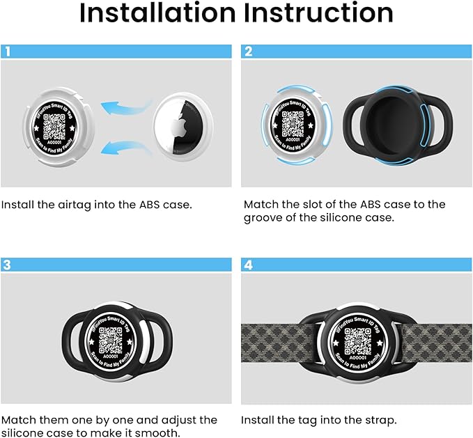 4 Pack Waterproof AirTag Dog Collar Holder for Apple Tracker QR Code Case Mix Colors