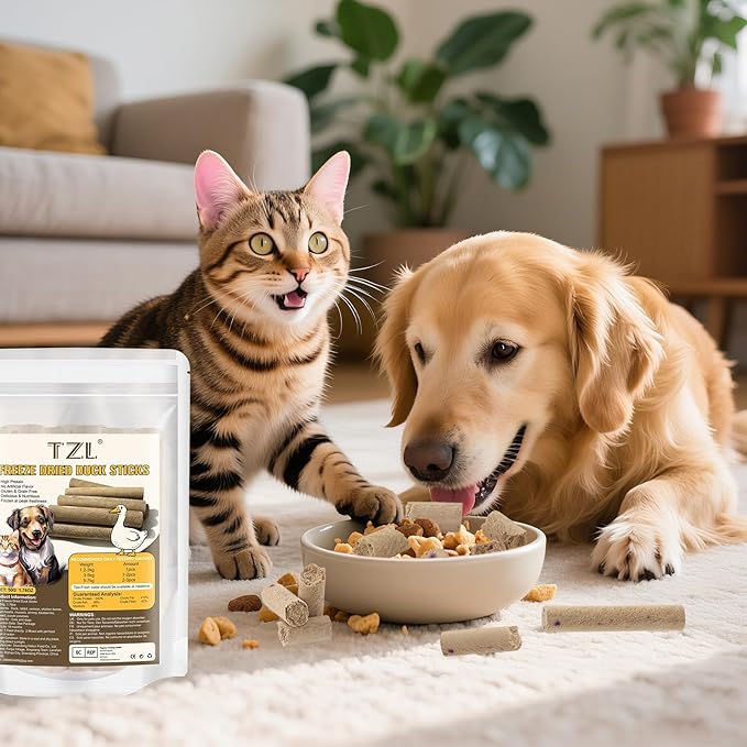 TZL Freeze Dried Duck Stick Cat Treats, High Protein Healthy Treats for Cats & Dogs, Natural Teeth Cleaning Snacks, Gluten& Grain Free (50g)