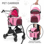 MoNiBloom Pet Stroller for Small/Medium Dogs w/Detachable Carrier & Lightweight Aluminum Frame, Folding Jogging Travel Stroller, Pink