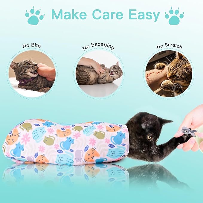 17.7" Cat Grooming Wrap, Cats Wrap for Cutting Nails, Self-Adherent Fabric Wrap for Cats, Anti-Scratch, Anti-Escape, Multifunctional Swaddle Wrap Pet Tool (Swan, Medium)