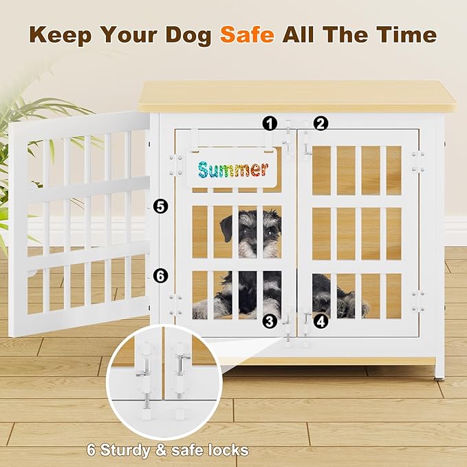 EasyCom Heavy Duty Dog Kennel Indoor with Name Tag, 27" Dog Crate Furniture for Small Dogs, Double-Doors Sturdy Metal Dog Cage for Anxiety Dog, Decorate House as TV Stand, End Table, Bedside Table