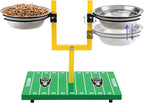 NFL Las Vegas Raiders Goalpost Football Field Dog Feeder – Adjustable Elevated Dog Bowls with Stand, 2 Stainless Steel Bowls, Non-Slip Rubber Feet, Raised Pet Feeder for Large & Small Dogs, Cats.