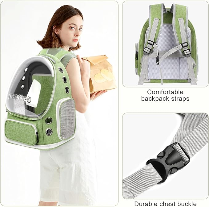 Breathable Cat Bubble Backpack Large Space Pet Carrier Backpack Expandable for Kitty Dog, Foldable Airline Approved Cat Backpack, Transparent PetTravel Backpack Up to 20 lbs (Green) (Green)