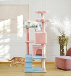 Made4Pets Cat Tree Tower 56" Cat Tower for Indoor Cats Kitten Tree Multi-Level Cat Tree with 2 Condo Furniture Activity Center with Scratching Posts Funny Toys (Pink Flower Blue)