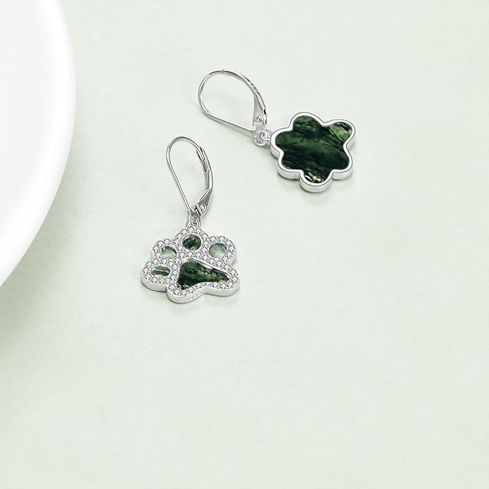 Paw Print Earrings Sterling Silver Leverback Dog Paw Earrings Puppy Paw Drop Dangle Earring for Women Girls