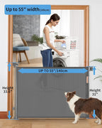 (2 Pack) Retractable Baby Gate for Doorways and Stairs, Mesh Safety Gate for Pet, Indoor & Outdoor Use, One-Hand Operation, Easy Installation, 33.6" Tall, Expands to 55" Wide（Grey,33.6"x55"