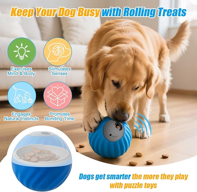 AIERSA Interactive Dog Toys, Automatic Dog Treat Ball Dispenser Toy to Keep Them Busy, Anti-Boredom Electric Moving Puzzle Dog Toys, Self-Rolling Treat Ball Toy for Small and Medium Dogs (Waxberry)