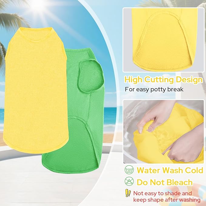 2 Pack Dog Shirts, Summer Pet Sleeveless Vest, Breathable Dog Clothes, Stretchy Tank Top T-Shirts for Large Medium Dogs, Grass Green+Lemon Yellow (2XL)