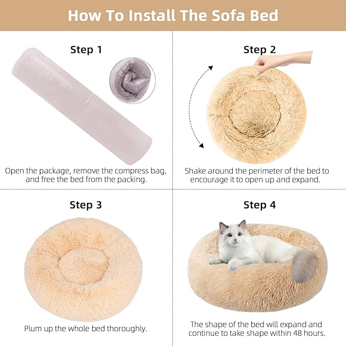 Cat Beds for Indoor Cats,20 Inch Dog Bed for Small Melium Large Dogs, Washable-Round Pet Bed for Puppy and Kitten with Slip-Resistant Bottom