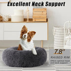 Calming Dog Bed, Dog Beds Fits up to 40 lbs Pets, Fluffy Donut Dog & Cat Bed Washable, Round Anti Anxiety Dog Bed, Small Dog Bed with Non-Slip Bottom (Dark Grey, 28" x 28")
