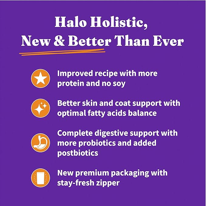 Halo Holistic Small Breed Dog Food, Cage Free Chicken & Brown Rice Recipe, Healthy Grains Dry Dog Food, Complete Digestive Health, 10 lb Bag