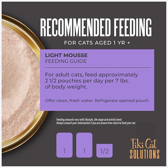 Tiki Cat Solutions Light Mousse, Chicken, Turkey & Pumpkin, Formulated to Support Healthy Trim and Fit, Functional Wet Cat for Adult Cats, 2.4 oz. Pouch (12 Count)