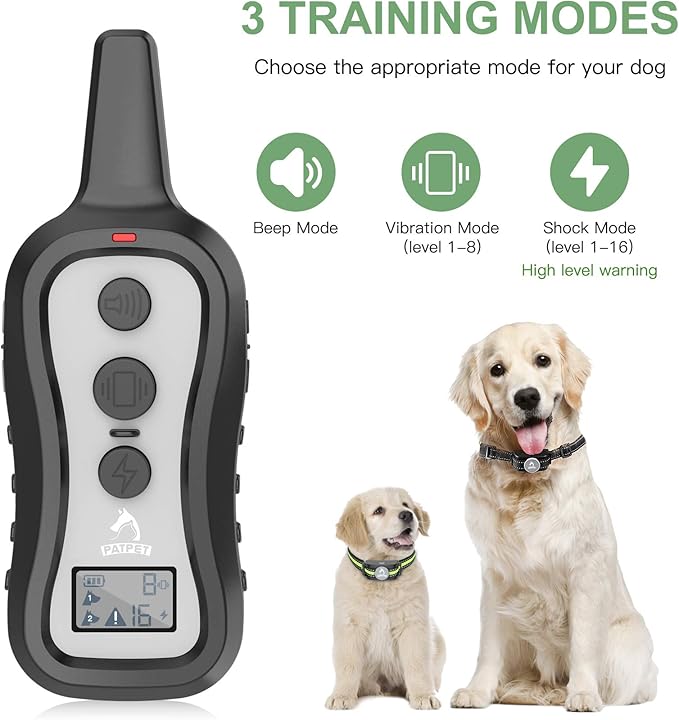 PATPET Dog Shock Collar with 2 Receivers, Dog Training Collar with Remote, Electric Dog Collar with Beep Vibration Shock for Small Medium Large 2 Dogs for 15 to 100 lbs