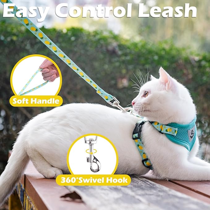 EXPAWLORER Cat Harness and Leash Set - Adjustable Escape Proof, Soft Vest Harness for Outdoor Walking, Breathable Mesh Lightweight for Kittens Puppies Small Animals, Lake Green M