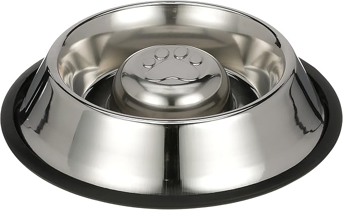 Neater Pet Brands Stainless Steel Slow Feed Bowl - Non-Tip & Non-Skid - Stops Dog Food Gulping, Bloat, Indigestion, and Rapid Eating (1-1/2 Cup)