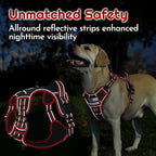 Eagloo Dog Harness for Large Dogs, Easy Wearing with 3 Buckles, Adjustable No Pull Pet Harness with 2 Rings for Walking, No Chock Reflective Soft Padded Vest with Control Handle, Black & Red, XL