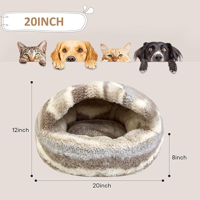Dog Beds for Small Dogs, Cat Bed Cave, Washable Cute Cat Bed, Cozy Nook Pet Bed for Dogs or Cats, Anti-Slip Puppy Bed Fits up to 12 lbs Pets(Khaki Texture, 20" x 20")