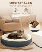 Heated Cat Beds for Indoor Cats, Soft Round Warming Heated Pet Bed for Small Medium Size Cats, Electric Cat Heating Bed for Kittens 19 Inches