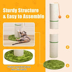 Nekosan Cat Scratching Post, 32 Inch Tall Scratching Post for Indoor Cats, 5.5 Inch Large Sisal Cat Scratcher Post, Cute Cat Scratcher with Interactive Cat Ball Toy, Protect Your Furniture, Beige