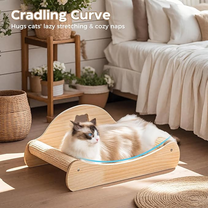Avont Sisal Cat Scratcher Bed, Natural Solid Wood Scratch Lounger, No Mess Scratching Chair Couch for Indoor Cats, 23 Inch Cat Scartching Pad, 2 in 1 Scratching Board, Furniture Protector -Large