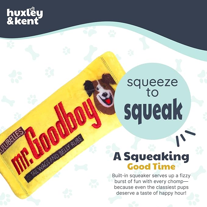 Huxley & Kent Funny Dog Toy w/Squeaker – Power Plush Squeaky Dog Toys for Small, Medium & Large Dogs – Soft Stuffed Animal for Indoor Play & Fetch - Mr Goodboy, Small