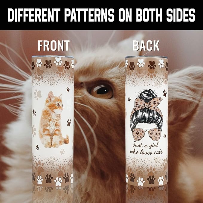 Cat Tumbler, Funny Cat Gifts for Cat Lovers, Cat Travel Mug/Coffee Mugs/Water Bottle, Cat Lover Gifts for Women, Cute Cat Stuff/Decor for Cat Lovers, Cat Themed Gifts for Women, Girls - Cat Cup 20 Oz