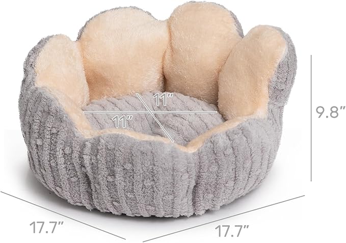 Hollypet Cozy Cat Beds for Indoor Cats - Cute Cactus Pet Bed, Fluffy Puppy Bed, Non-Slip Extra Small Dog Bed, Gray