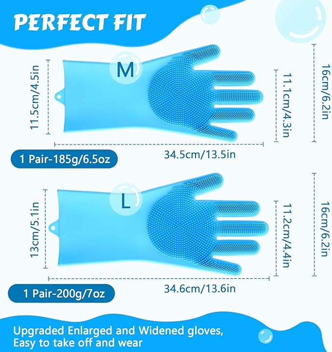 Pecute Pet Grooming Gloves Large, Heat Resistant Cat Bathing Gloves with High-Density Teeth, Silicone Dog Bathing Gloves with Enhanced Five Finger Design, for Washing, Bathing, and Massaging