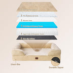 EHEYCIGA Orthopedic Dog Beds for Large Dogs, Waterproof Memory Foam Large Pet Bed with Sides, Non-Slip Bottom and Egg-Crate Foam Dog Couch Bed with Washable Removable Cover, Greige