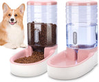Meikuler Automatic Dog Cat Feeder and Water Dispenser Set,Waterer and Gravity Food Feeder for Small & Medium Dogs Cats Puppies,Large Capacity 1 Gallon x 2(Pink)