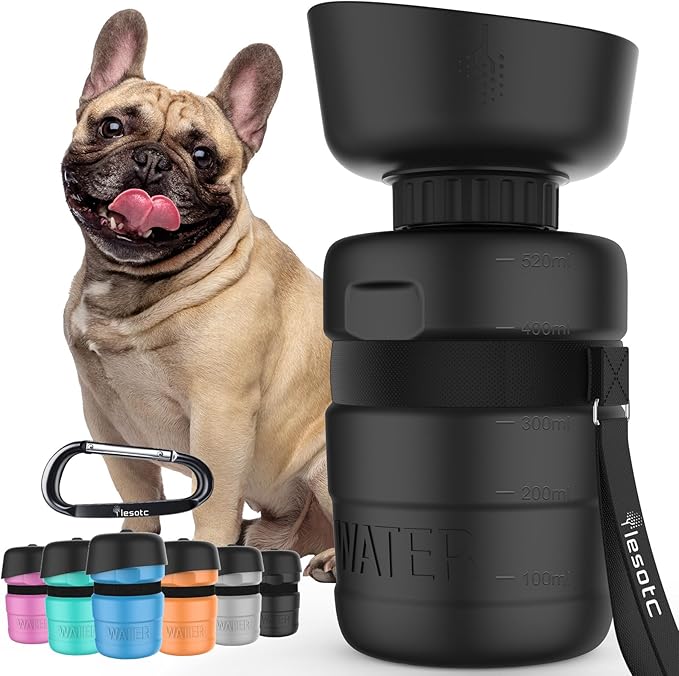 Lesotc Dog Water Bottle, Portable Water Dispenser with Travel Water Bowl, Leak Proof Pet Travel Squeeze Bottle, Puppy Essentials Dog Stuff Accessories for Outdoor Walking, Hiking, Camping