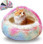 Calming Dog Beds & Cat Cave Bed with Hooded Cover,Washable Round Beds for Small Medium Pets,Anti-Slip Faux Fur Fluffy Coved Bed,Comfortable Warming Pet Bed(20 * 20inch,Dazzle)