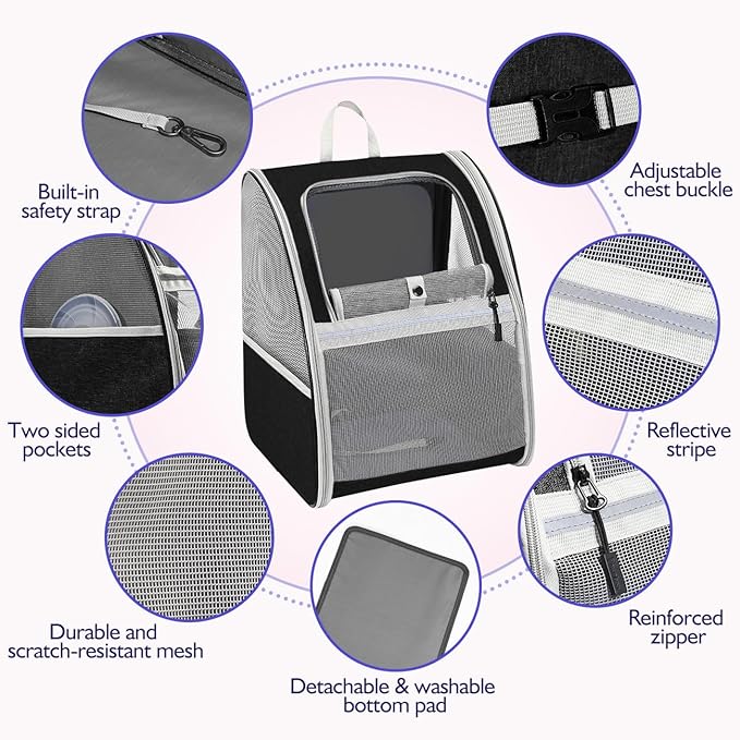 Pawaboo Cat Carrier Backpack, Pet Carrier Backpack for Kitties Small Dogs Puppies, Breathable Cat Bag Carrier, Small Dog Travel Backpack Carrier for Kitten Puppy Bunny - Black (up to 22lbs)