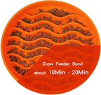Slow Feeder Dog Bowls, Silicone Food Bowl Anti-Gulping, Pets Puppy Slow Feeder with Suction Cups, Dishwasher Microwave Safe for All Small Medium Dogs, Wave Design Orange