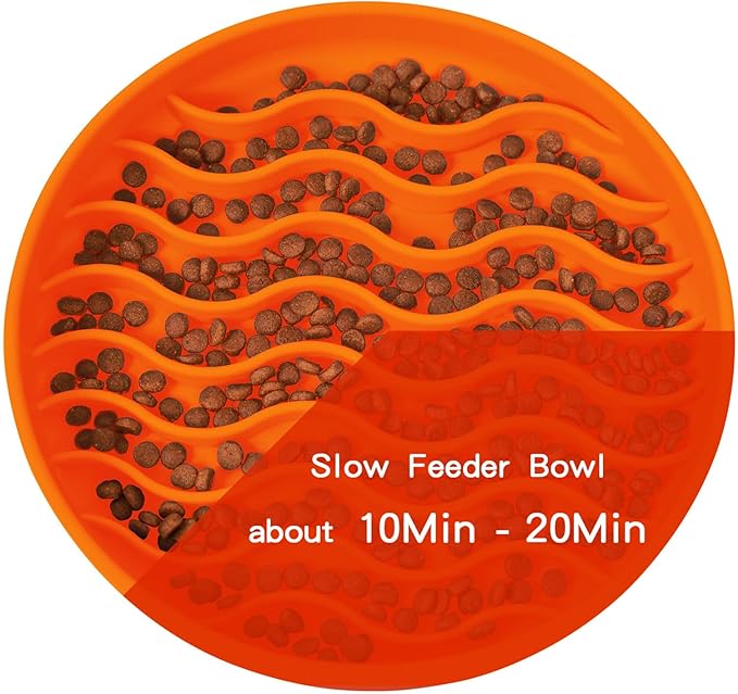 Slow Feeder Dog Bowls, Silicone Food Bowl Anti-Gulping, Pets Puppy Slow Feeder with Suction Cups, Dishwasher Microwave Safe for All Small Medium Dogs, Wave Design Orange