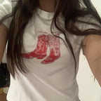 Y2k Womens Graphic Baby Tee Slim Fit Short Sleeve Crop Tops Funny Letter Animal Print Shirts 90s 2000s Streetwear