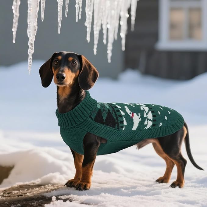 Fall/Winter Pullover Turtleneck Dachshund Sweater, Halloween Knitted Dachshunds Sweaters for Medium Dog, Knitted Vest Weiner Clothes for Girls Boys Puppy, Weenie Outfit for Male Female Dogs(Green, M)