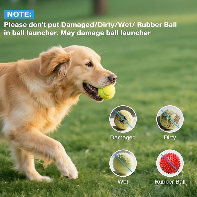 FAHKNS Automatic Dog Ball Launcher for Small Dogs, Indoor/Outdoor Interactive Dog Toy,USB Rechargeable Ball Thrower,10-30 Ft,Includes 15 Mini Tennis Balls,Blue