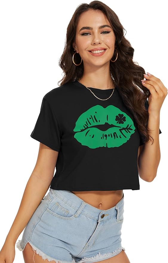 Womens Summer Crop Tops Short Sleeve Round Neck T-Shirts Loose Fit Casual Blouse