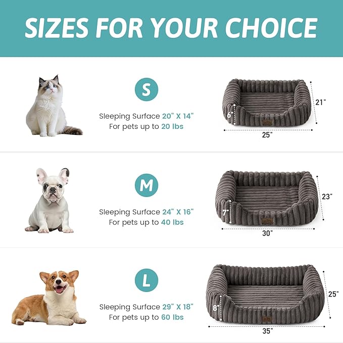 Orthopedic Pet Bed for Small Dogs & Cats - Washable Rectangle Pet Bed with Anti-Slip Bottom, Soft Calming Cat & Puppy Bed for Indoor Pets (30"x23"x7", Grey)