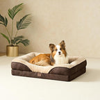 EHEYCIGA Memory Foam Dog Bed for Large Sized, Orthopedic Dog Sofa with Sides and Waterproof Liner, Washable Bolster Pet Bed Couch with Removable Cover, 36x27x7 Inch, Brown