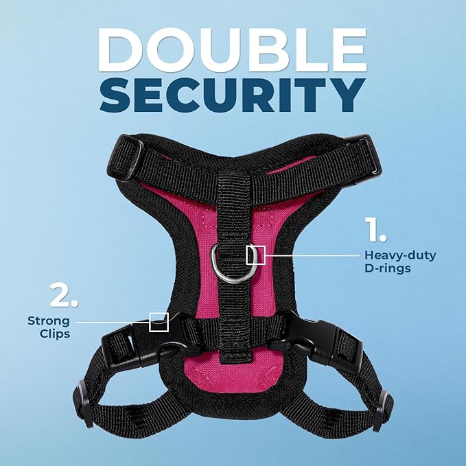 Voyager Escape-Proof Step-in Lock Cat Harness & 5ft Neoprene-Handle Leash Set All-Weather Mesh with Reflective Stitching for Small to Large Cats by Best Pet Supplies, Fuchsia/Black Trim, XXS