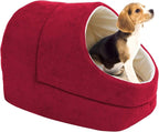 GOOPAWS Cat Cave for Cat and Warming Burrow Cat Bed, Pet Hideway Sleeping Cuddle Cave (Burgundy-2)