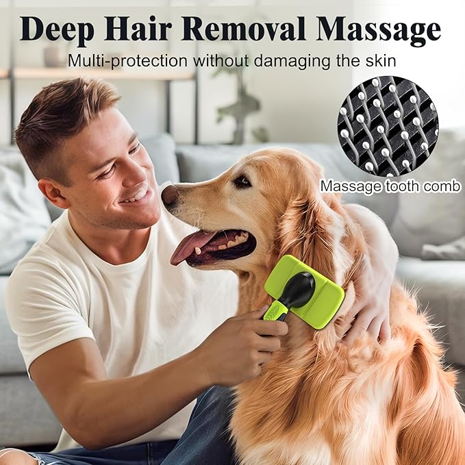 3PCS Dog Grooming Kit - Deshedding Dog Brush, Self Cleaning Slicker Brush, Bath Brush and Comb, Suitable for Hair Removal and Bathing of Dogs & Cats (Green Black)