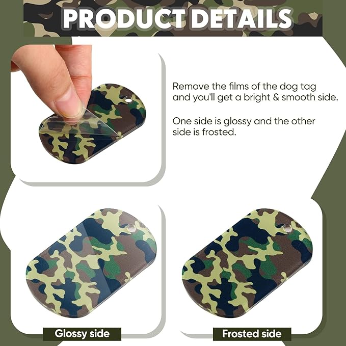 Wonderjune 60 Pack Camouflage Military Dog Tags Necklaces Acrylic Army Party Decorations Supplies Bulk with 70 cm Steel Long Beaded Chains for Soldier Men Dogs