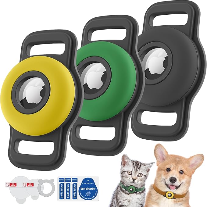 Airtag Dog Collar Holder: Soft Silicone Air Tag Holder for Pet Dogs Cats Collar, Sturdy AirTag Dog Tracker Protective Case, Pet Friendly Accessories Compatible with Apple Airtag, 3 Packs