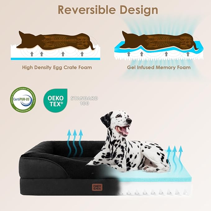EHEYCIGA Memory Foam XL Dog Bed for XLarge Sized, Extra Large Orthopedic Dog Sofa with Sides and Waterproof Liner, Washable Bolster Pet Couch with Removable Cover, 42x30x7.5 Inch, Black