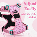 rabbitgoo Dog Harness Small Sized, No Pull Pet Harness with 3 Buckles, Adjustable Soft Padded Vest with Control Handle, Walking Reflective Pet Vest for Small Dogs, Floral Pink, S