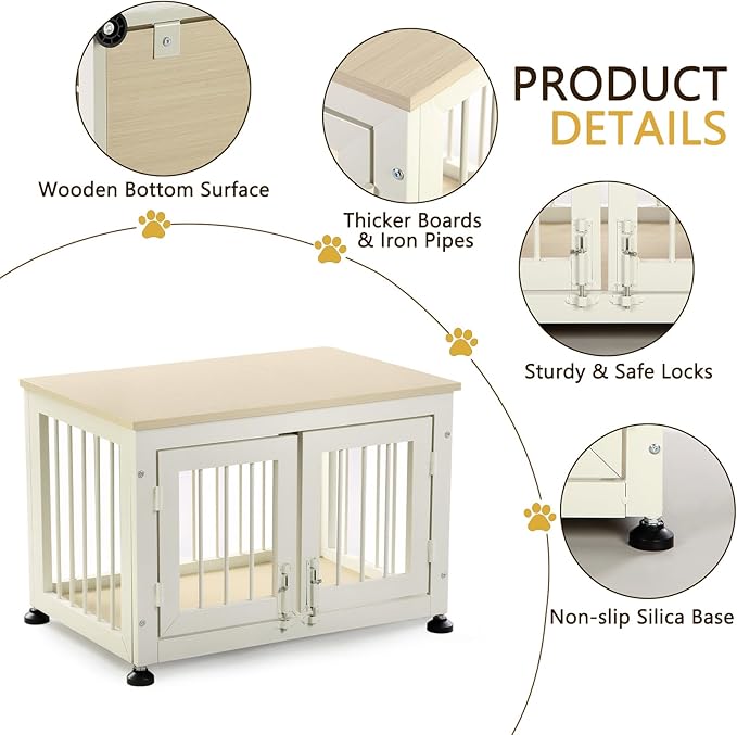 32 Inch Heavy Duty Dog Crate Furniture for Medium and Small Dogs, Decorative Pet House End Table, Wooden Cage Kennel Furniture Indoor with Double Doors, Sturdy Dog Cage for Anxiety Dog